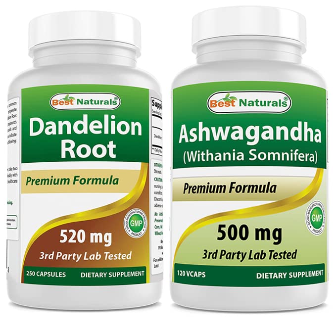 Mejor Naturales Dandelion Root 520 mg " Ashwagandha Extracto 500 Mg