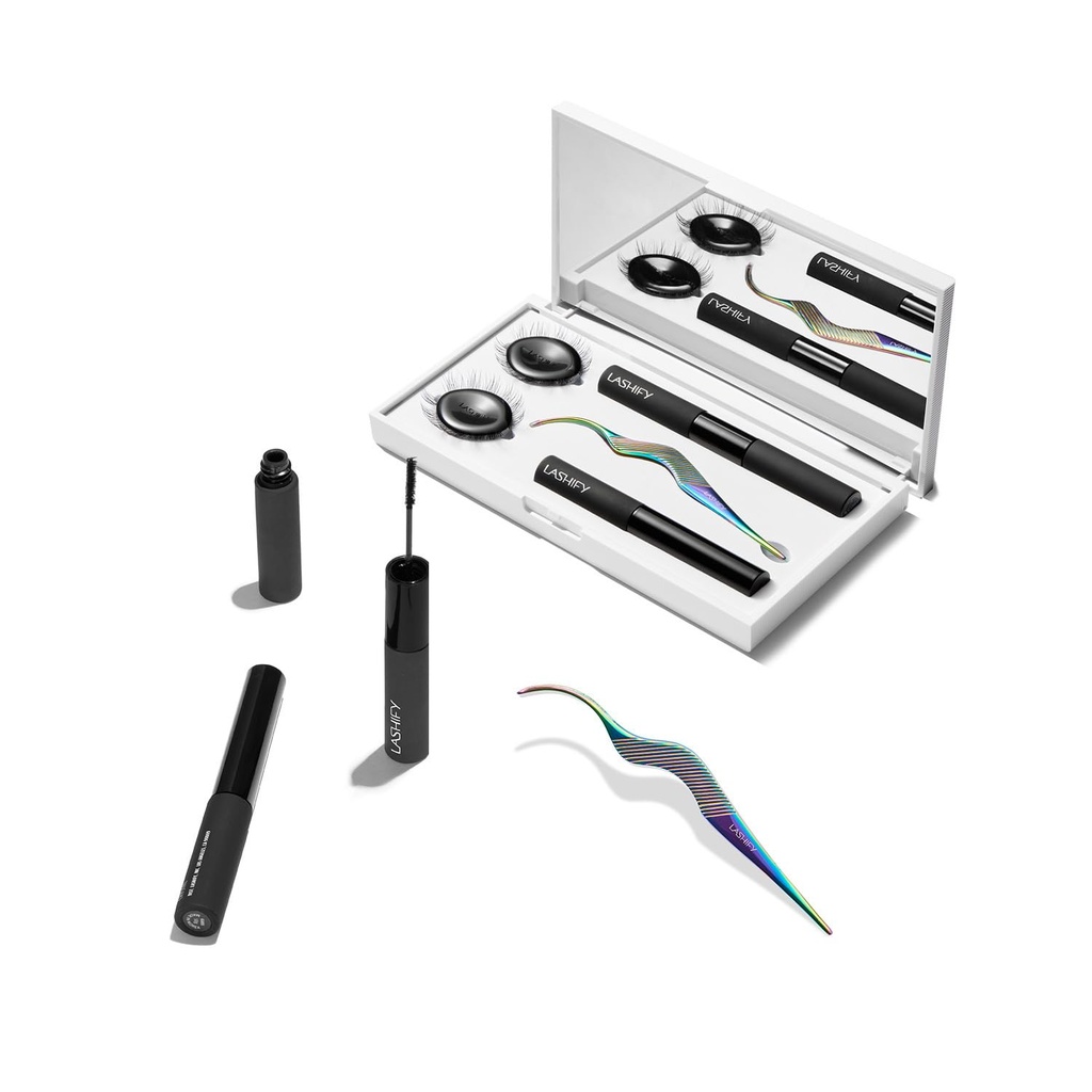 Lashify Control Kit - Juego completo de inicio de pestañas DIY - Amplificar Gossamer Negro 10mm, 12mm, White Travel Case, Petite Wand