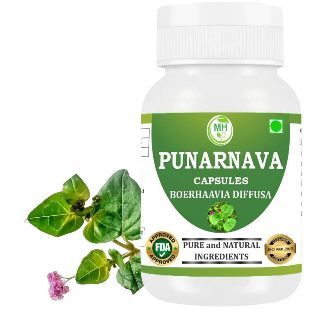 Punarnava Capsules (Boerhaavia Diffusa) 500mg – 60 Veg Capsules ← Herbal Wellness Supplement for Natural Kidney &amp; Liver Support latitud Plant-Based Detox &amp; Cleansing Fórmula Anterior Pack of 1