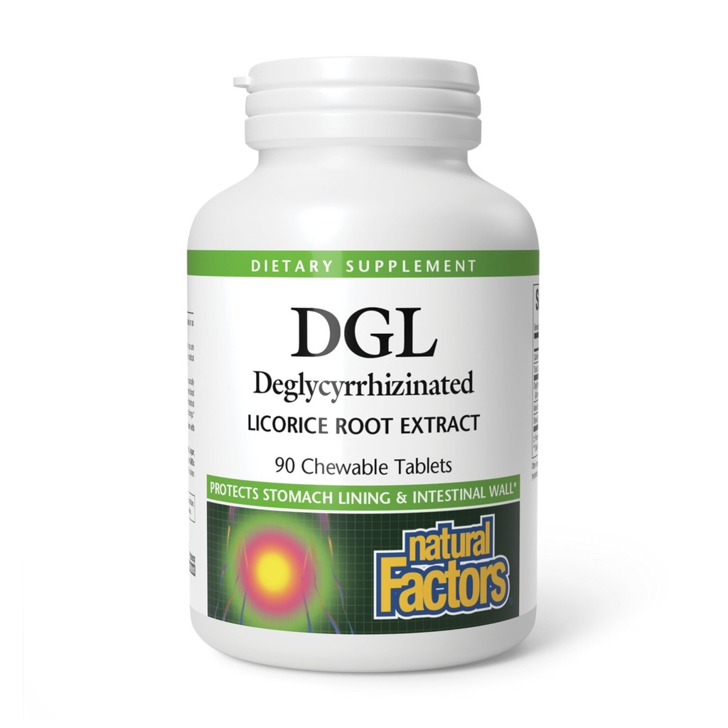 Factores Naturales DGL Chewable - Suplemento de soporte digestivo con extracto de raíz de regaliz - Tablas Chewable Soporte Stomach Lining &amp; Health - No Gluten-Free - 90 Tablets Chewable (90 Servings)