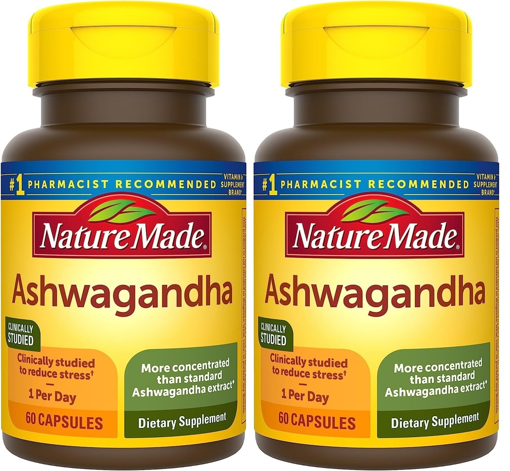 Nature Made Ashwagandha Capsules 125mg para Stress Support, 60 Capsules, 60 Day Supply (Pack of 2)