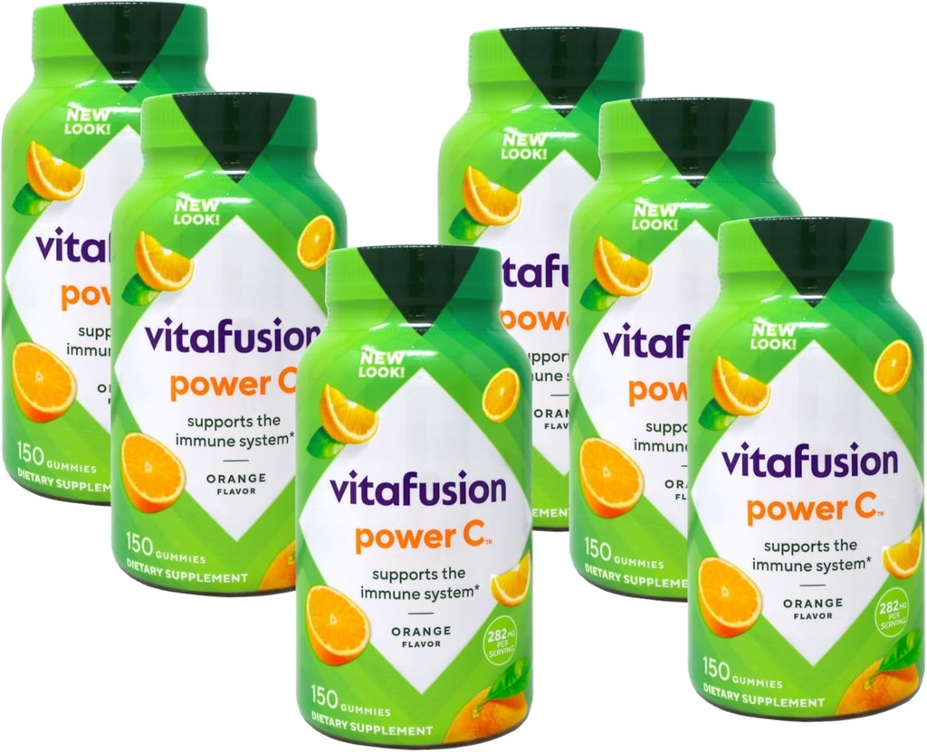 VitaFusion Power C Gummy Vitaminas para adultos Absolutamente Orange - 150 ct, Pack de 6