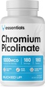 Picolinato de cromo abrochado 1000mcg Por Serving, Esenciales acolchados (180 Serviciones, 180 Tabletas)