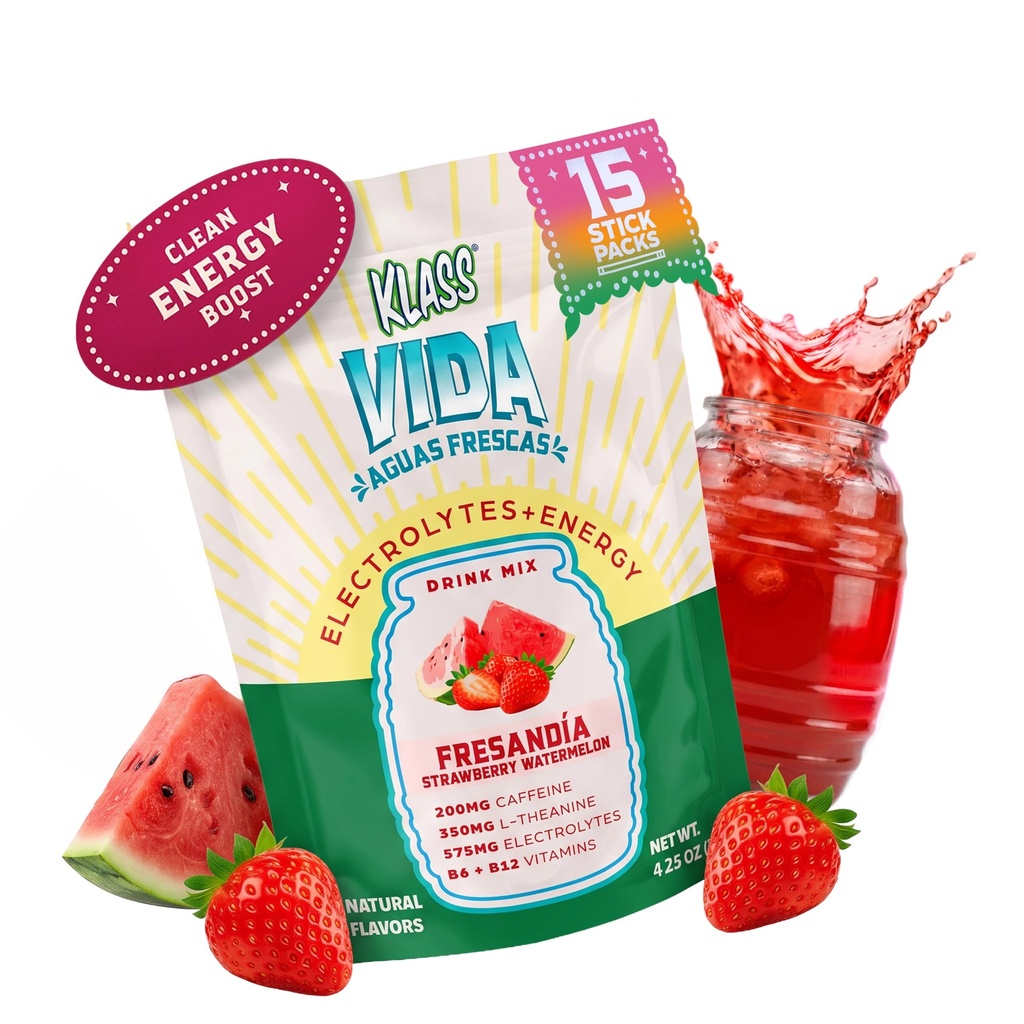 Hydration + Energy Electrolyte Drink Mix – Strawberry Watermelon Agua Fresca Flavor ← Powder libre de azúcar con cafeína, L-Theanine, Coconut Water & Minerals
