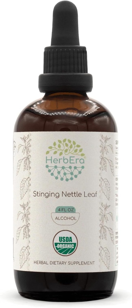 HerbEra Stinginging Nettle Leaf A120 USDA Organic Tincture ← Alcohol Extract, High-Potency Herbal Drops ¦ Certified Organic Stinginginging Nettle (Urtica Dioica) Leaf seco (4 oz)