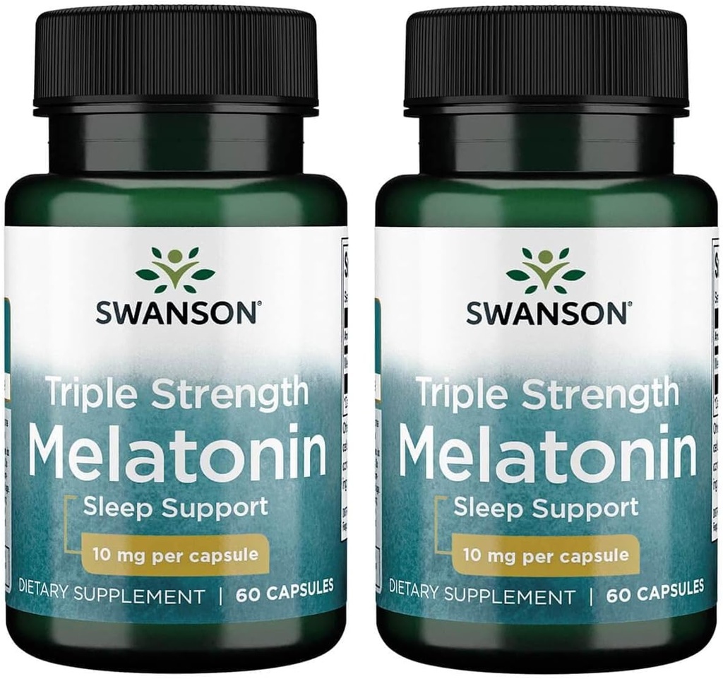 Swanson Triple Strength Melatonin - Natural Sleep Support for Disrupted Sleep Cycles - (60 cápsulas, 10 mg cada uno) 2 Pack