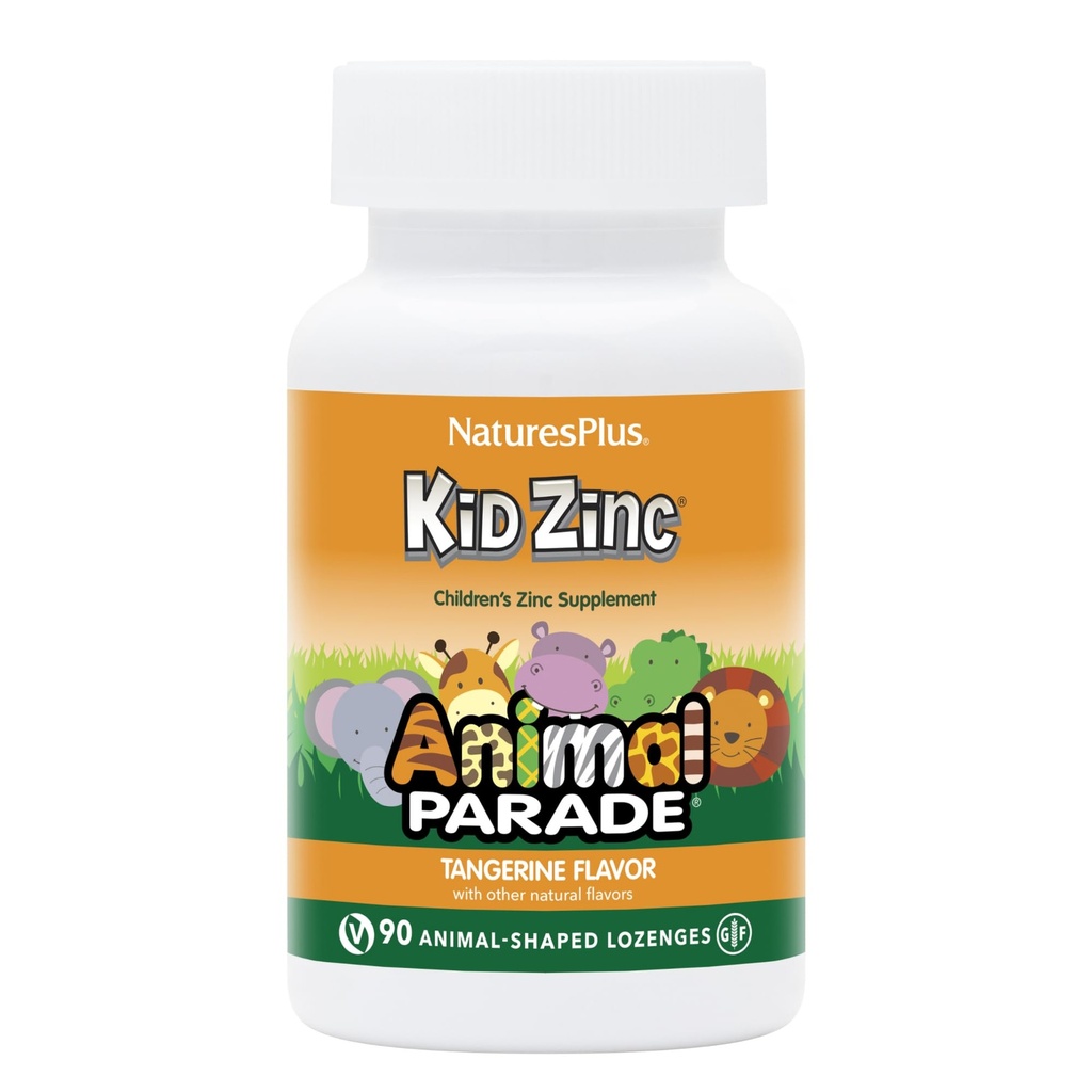 NaturesPlus Animal Parade KidZinc, Tangerine Flavor - 90 Animal-Shaped Lozenges - Organically Chelated Zinc - Vegan, Gluten Gratis - 90 Servings