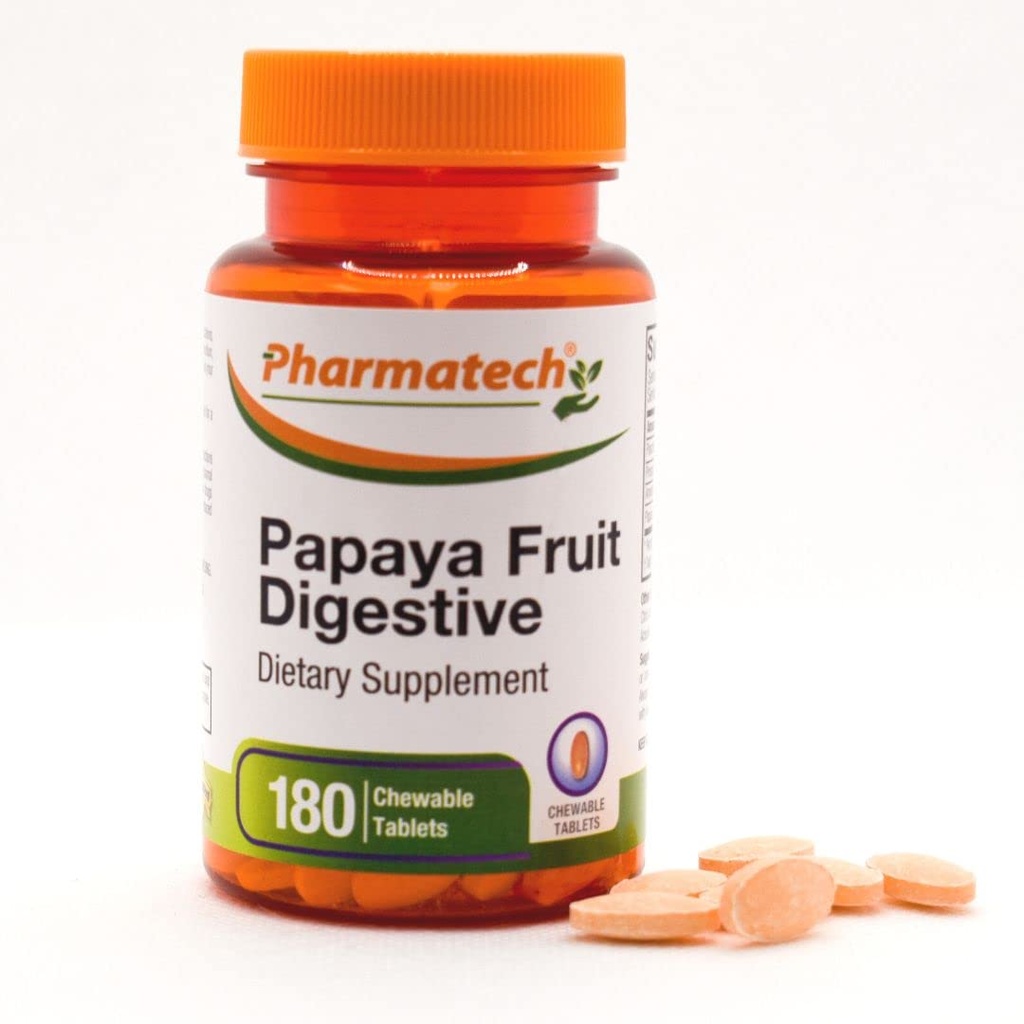 Papaya Fruta Digestiva, Mejorar la Digestión, Sabor Tasty, Suplemento Enzyme, para Bloating y Estreñimiento, Alivio de Gas, 180 Tablas Chewable