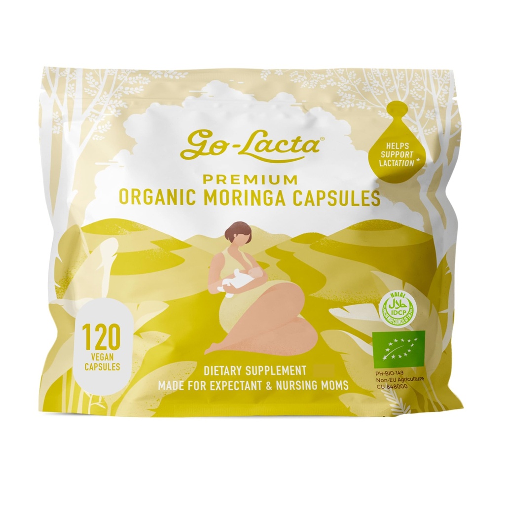 Go-Lacta® Cápsulas de Moringa 100% orgánica para madres lactantes, 120 cápsulas