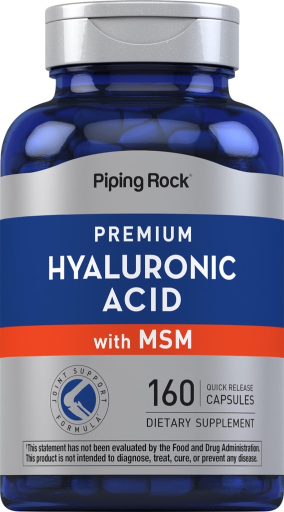Piping Rock Hyaluronic Acid Suplemento Silencio 100mg Silencio 160 Capsules Silencio con MSM para Mujeres y Hombres Silencio No GMO, Gluten Free