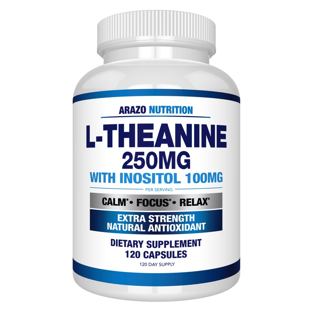 Arazo Nutrition L-Theanine 250mg (Extra Strength) con Inositol 100mg, 120 capsules Vegetarian