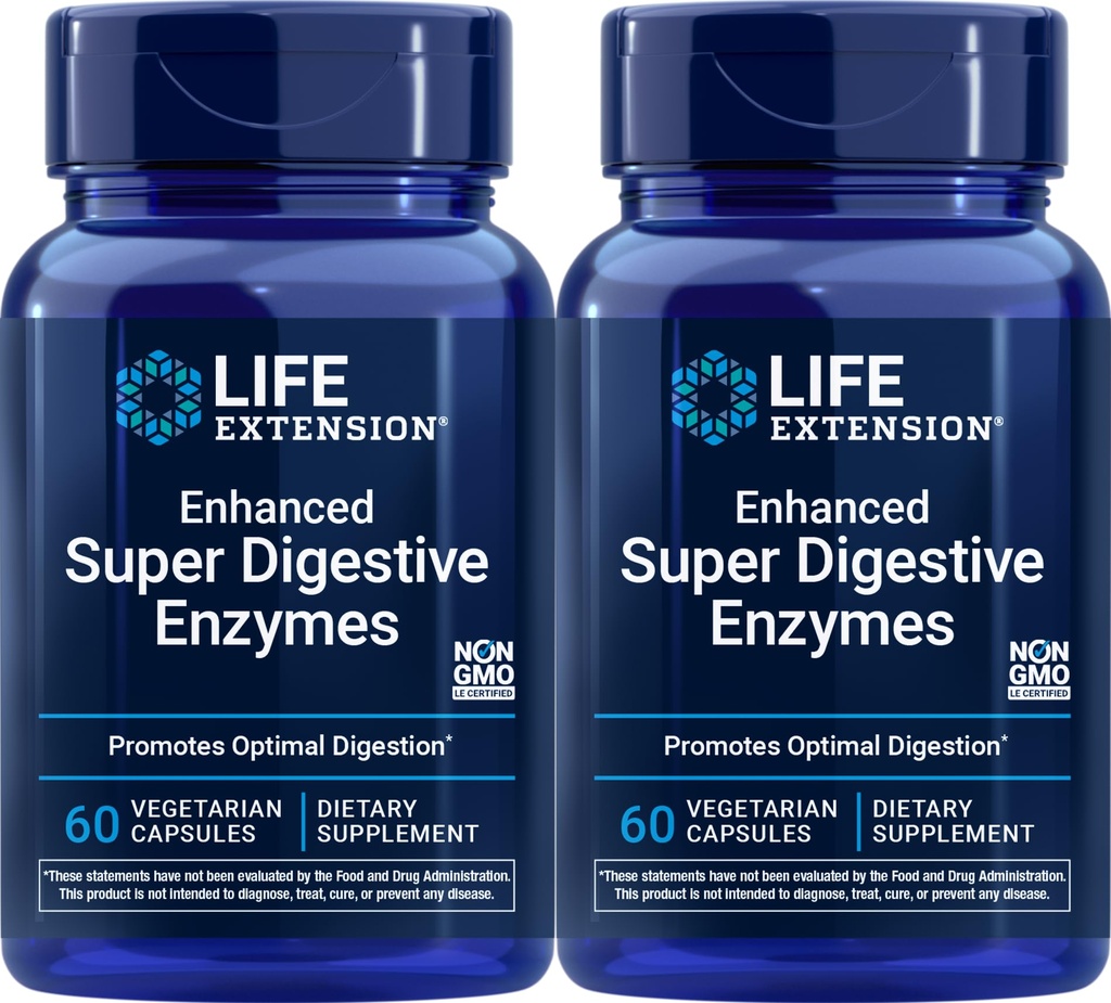 Ampliación de vida Mejorada Super Digestive Enzymes, 60 cápsulas vegetarianas (Pack of 2)