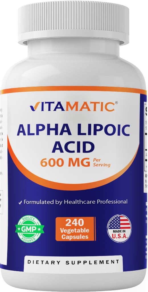 Vitamatic Alpha Lipoic Acid (ALA) 600mg Por Serving - 240 Vegetable Capsules - 120 Servings - Non-GMO &amp; Gluten Free