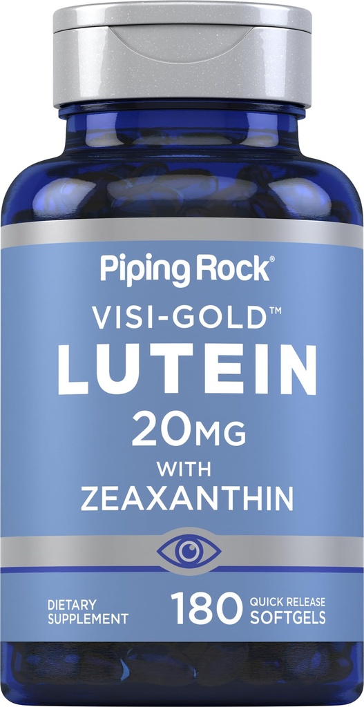 Piping Rock Lutein y Zeaxanthin Suplemento TEN 20mg TEN 180 Softgels Silencio de Marigold Extract Silencio No Gluten Free