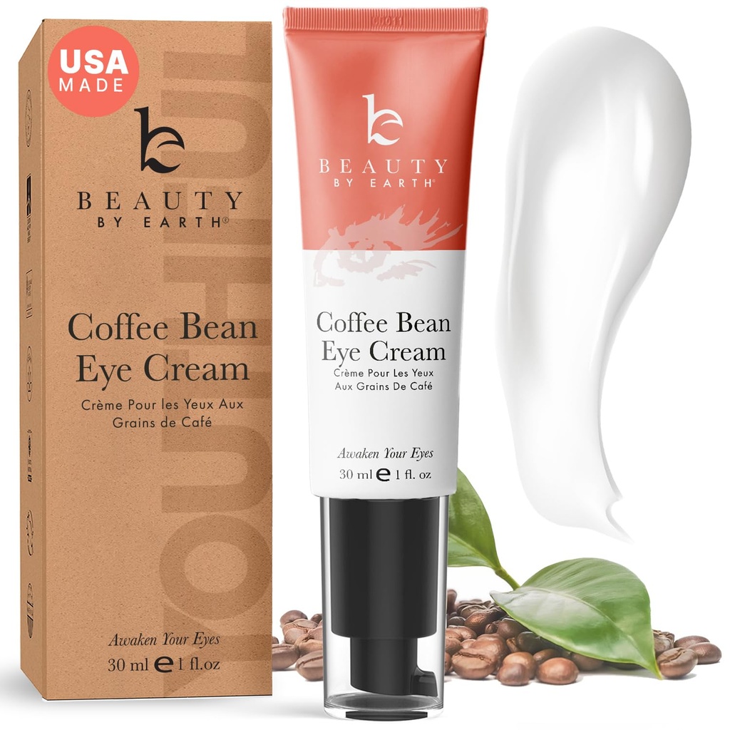 Belleza por Crema de Ojo Caffeine de la Tierra para Puffiness &amp; Bags Under Eyes - USA Fabricado con Ingredientes Naturales y Orgánicos, Crema de Ojo para Círculos Oscuros con Glicerina &amp; Vitamina E, Brightens & Refreshes