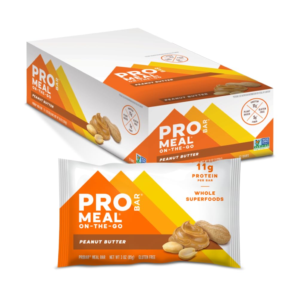 PROBAR - MEAL Bar, Peanut Butter, Non-GMO, Gluten-Free, Healthy, Plant-Based, Whole-Food Ingredients, Natural Energy (12 Conteo)
