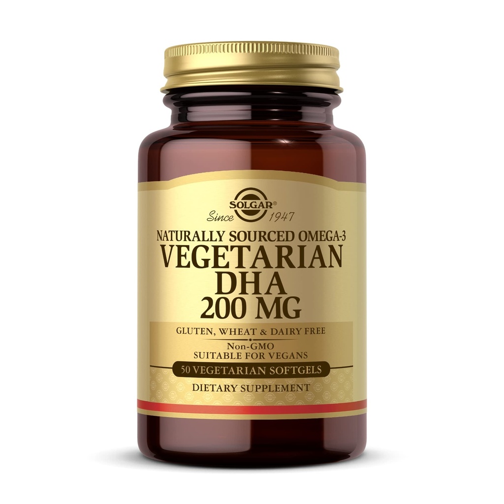 Solgar Vegetarian DHA 200 mg - 50 Vegetarian Softgels - Naturalmente Fuente Omega-3 - Vegan, Gluten Gratis, Dairy Gratis - 50 Servings