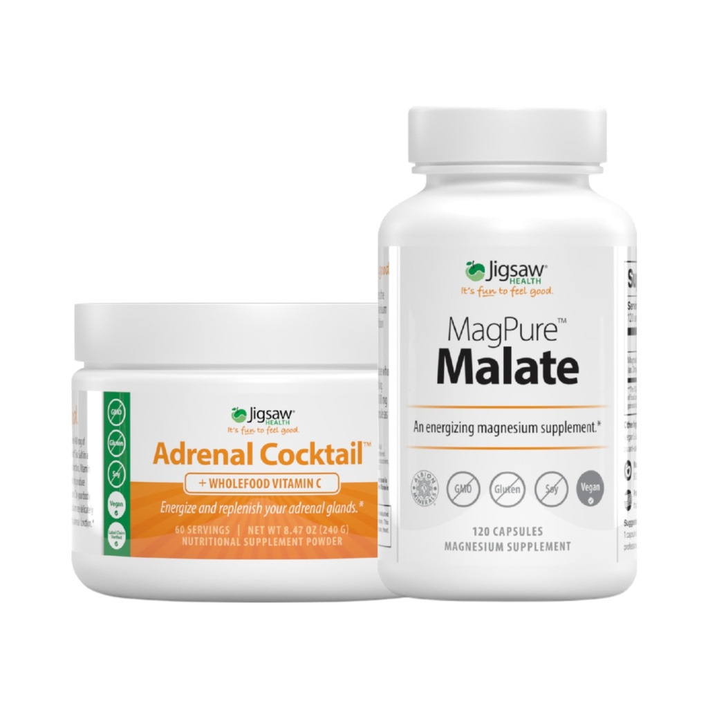 Jigsaw Health Bundle ¦ Adrenal Cocktail, 60 Servings (Jar), y MagPure Malate, 120 Capsules