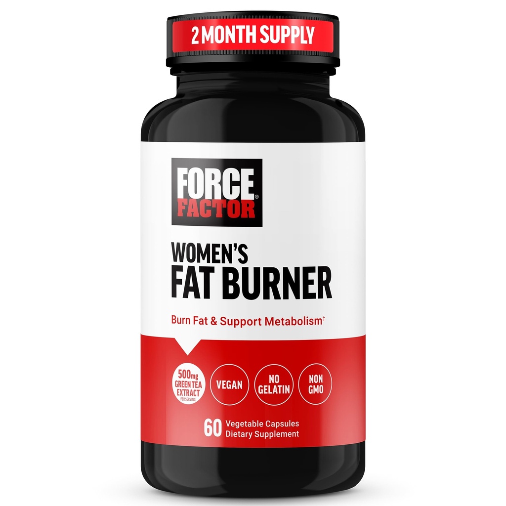 FORCE FACTOR Mujeres Grasa Quemador, Metabolismo Booster y Weight-Loss Apoyo al Suplemento, Green Tea Fat Burner Peso-Píldoras para ayudar con energía, dieta y ejercicio, Vegan, No GMO, 60 cápsulas
