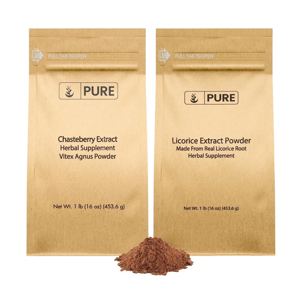 PURE Original INGREDIENTES Chasteberry Extract y Licorice Extract Bundle, 1 lb Cada, No GMO, Gluten Free Supplements