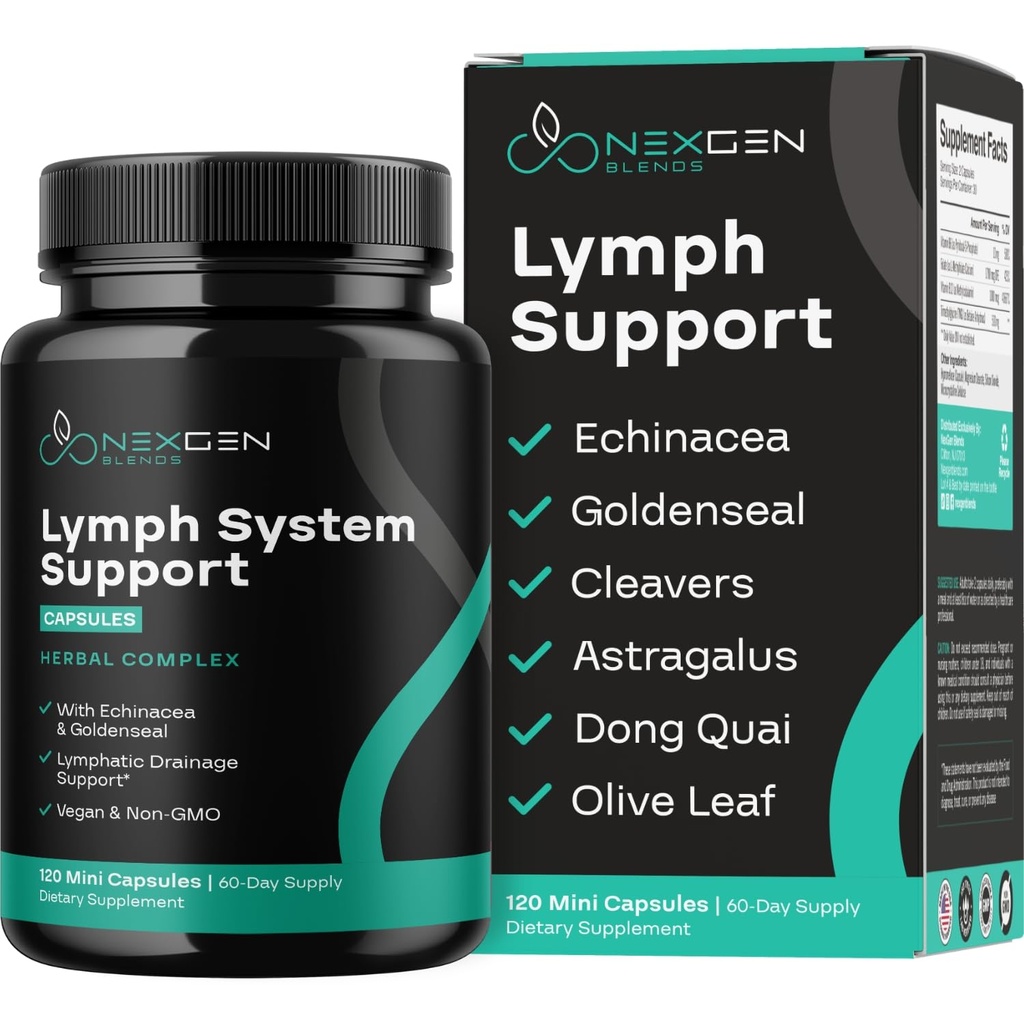 Herbal Lymph System Support Supplement - Lymphatic Support Complex with Echinacea Goldenseal Astragalus & Hydroxytyrosol for Lymphatic Drainage & Immune Support - Vegan Non-GMO Gluten Free (2 Mes)