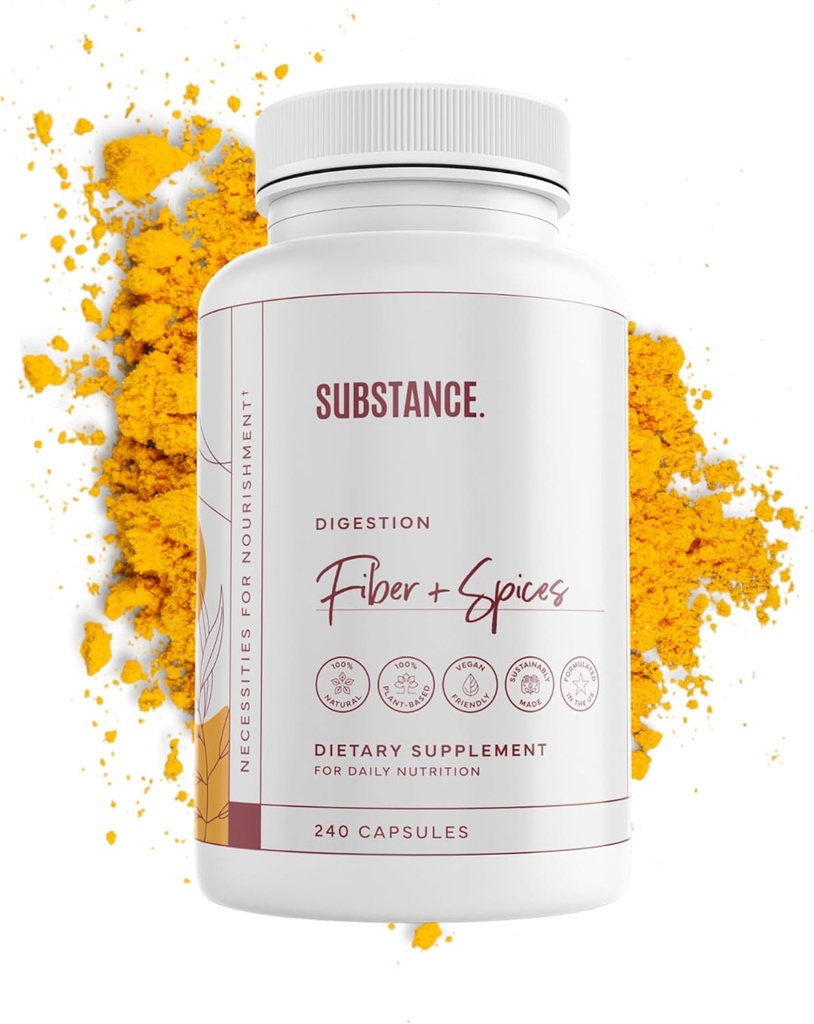 SUSTANCIA. - Las especias de fibra de la naturaleza para el bienestar digestivo - Apoya la limpieza de colon - Formulado con el husk de Psyllium, la semilla de Flax " jengibre - Suplemento de fibra dietética - Vegan-Friendly - 240 cápsulas