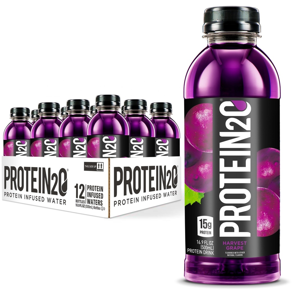 Protein2o 15g Whey Protein Isolate Agua Infundada, Listo para beber, Azúcar Gratis, Griten Gratis, Lactose Grape, 16.9 oz Botella (Pack of 12)