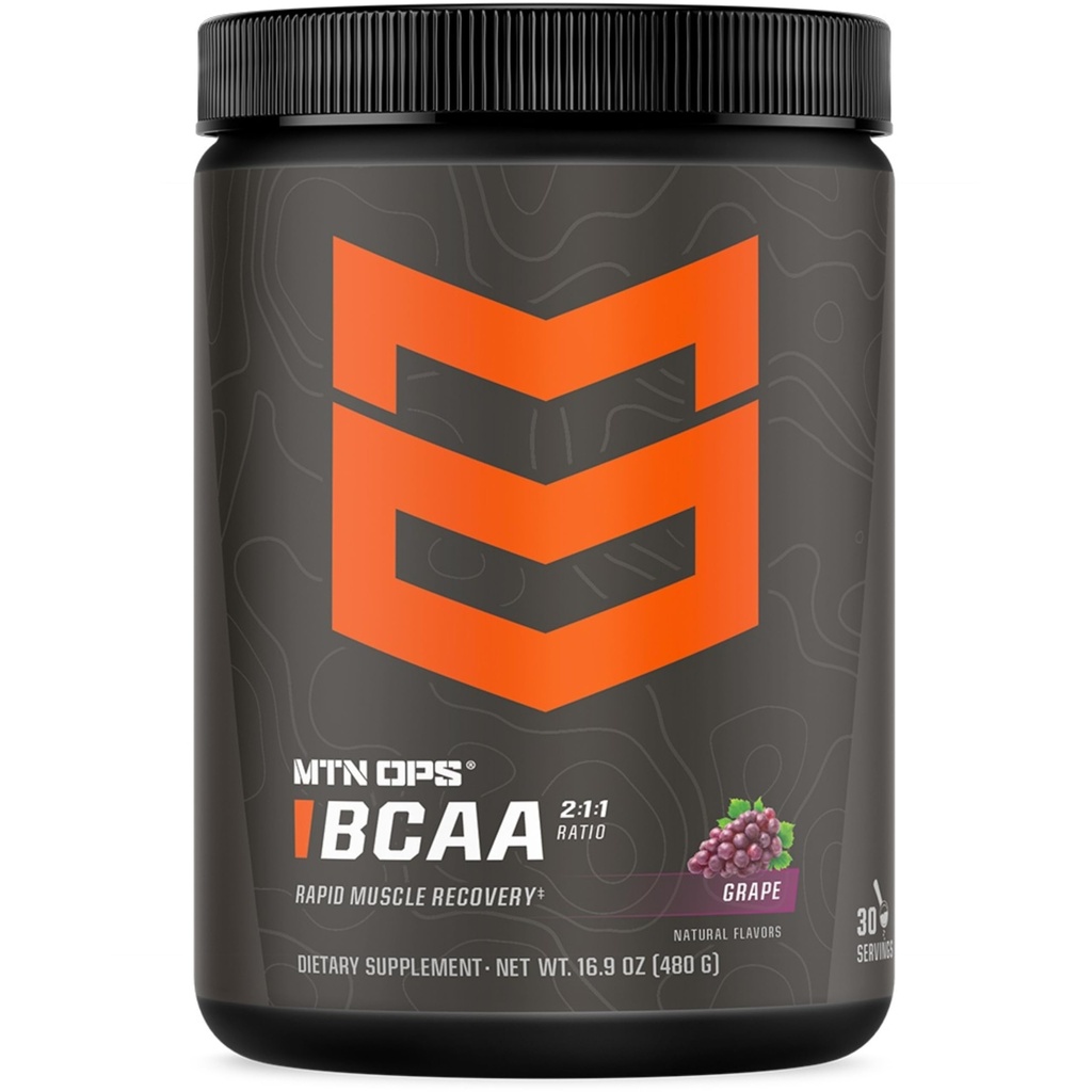 MTN OPS BCAA Powder 2:1:1 Aminoácidos Suplemento Polvo para la recuperación rápida del músculo " Reparación con cero azúcar " Gluten Gratis - 30 Servimientos, Grape
