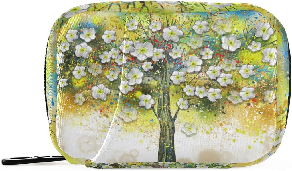Pill Case Floral Tree Pintura Pill Box 7 Day Pill Case Bag Travel Pill Organizer Bag with Zipper Portable Weekly Case Compact Size for Vitamin Supplement Holder
