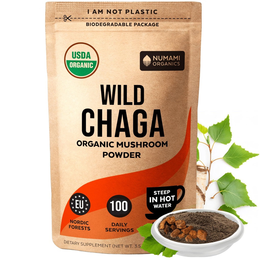 Ecológico Chaga Mushrooms Powder - Fine Powder to Make Chaga Tea for Immune Defense and More Energy, Organic Chaga is Wild Grown and Sustainably Harvested in Europe, Certified USDA Organic, 100 servings