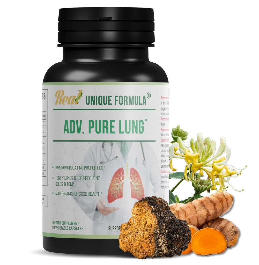 Adv. Pure Lung ¦ Lung Cleanse and Detox ← Herbal Respiratory Supplement for Lung Support with Chaga Mushroom, Curcumin Turmeric, Honeysuckle Flower, Astragalus, Quercetin, Pomegranate