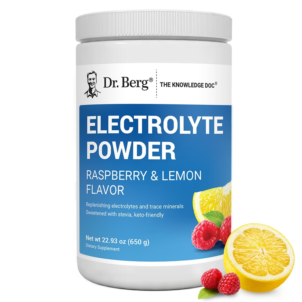 Dr. Berg Zero Sugar Hydration Keto Electrolyte Powder - Mejorado w / 1000 mg de Potasio & Real Pink Himalayan Salt (NOT Table Salt) - Raspberry & Lemon Flavor Hydration Drink Suplemento, 100 Servings