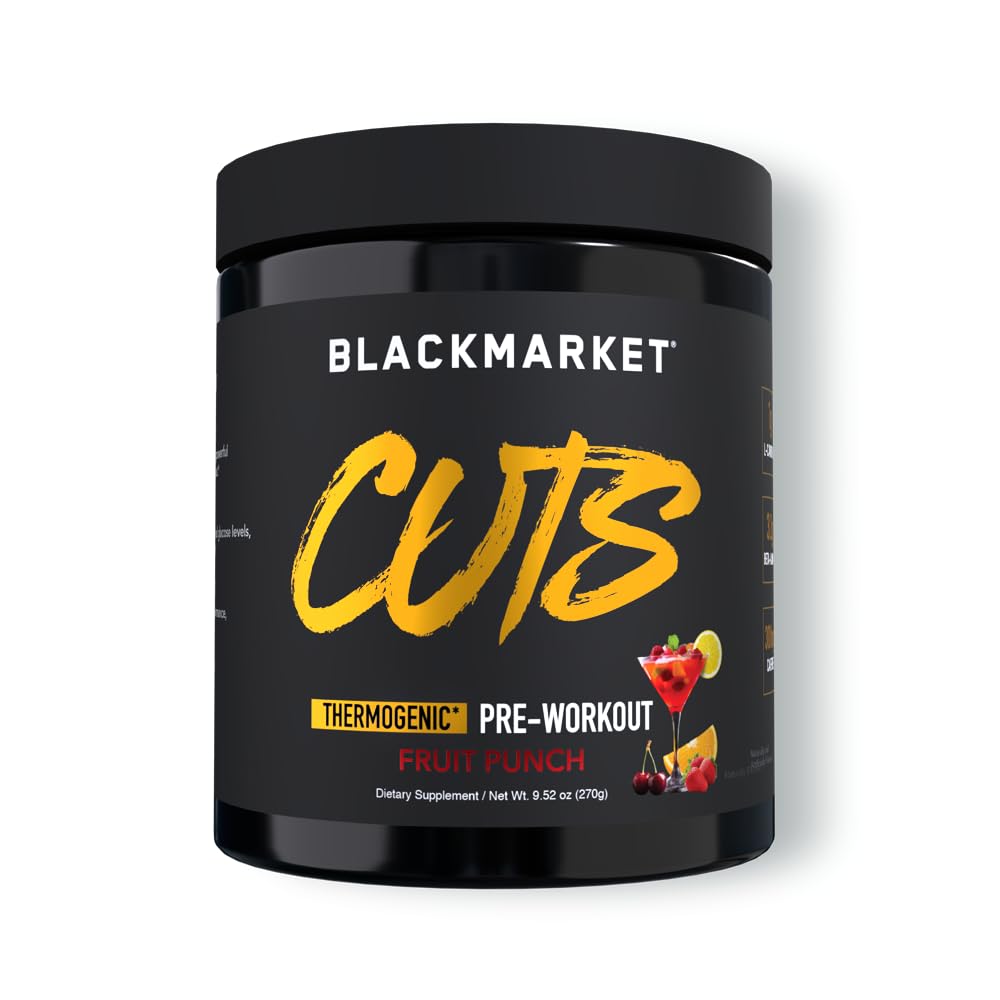 BLACKMARKET CUTS Pre Workout – Thermogenic Energy & Focus Powder for Hombres &amp; Mujeres, Fat Metabolism, Muscle Definition, Creatine Free, 30 Servings (Fruit Punch)