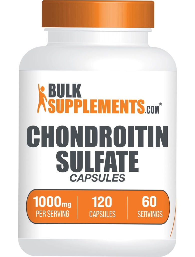BulkSupplements.com Chondroitin Sulfate Capsules - Suplemento Nutricional, Condroitina Sulfate 1000 mg - Gluten Free, 2 cápsulas por Serving, 120 Conde (Pack of 1)