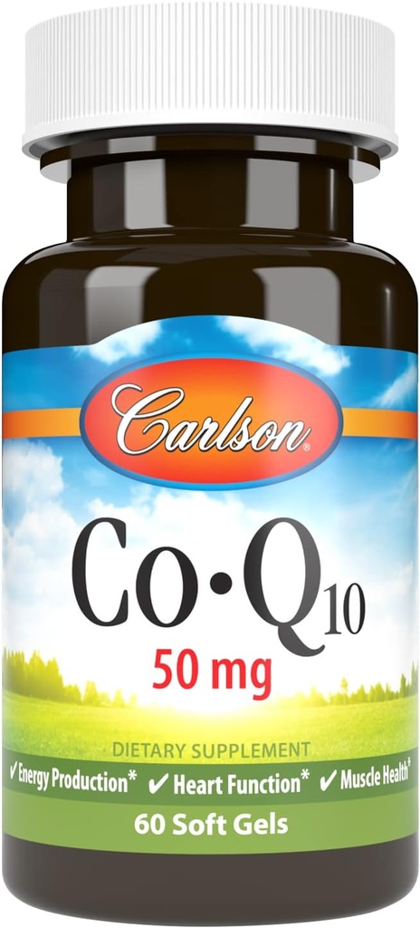 Carlson - Co-Q10, Co-Enzyme Q10, 50 mg, Producción de energía y función cardíaca, 60 Softgels