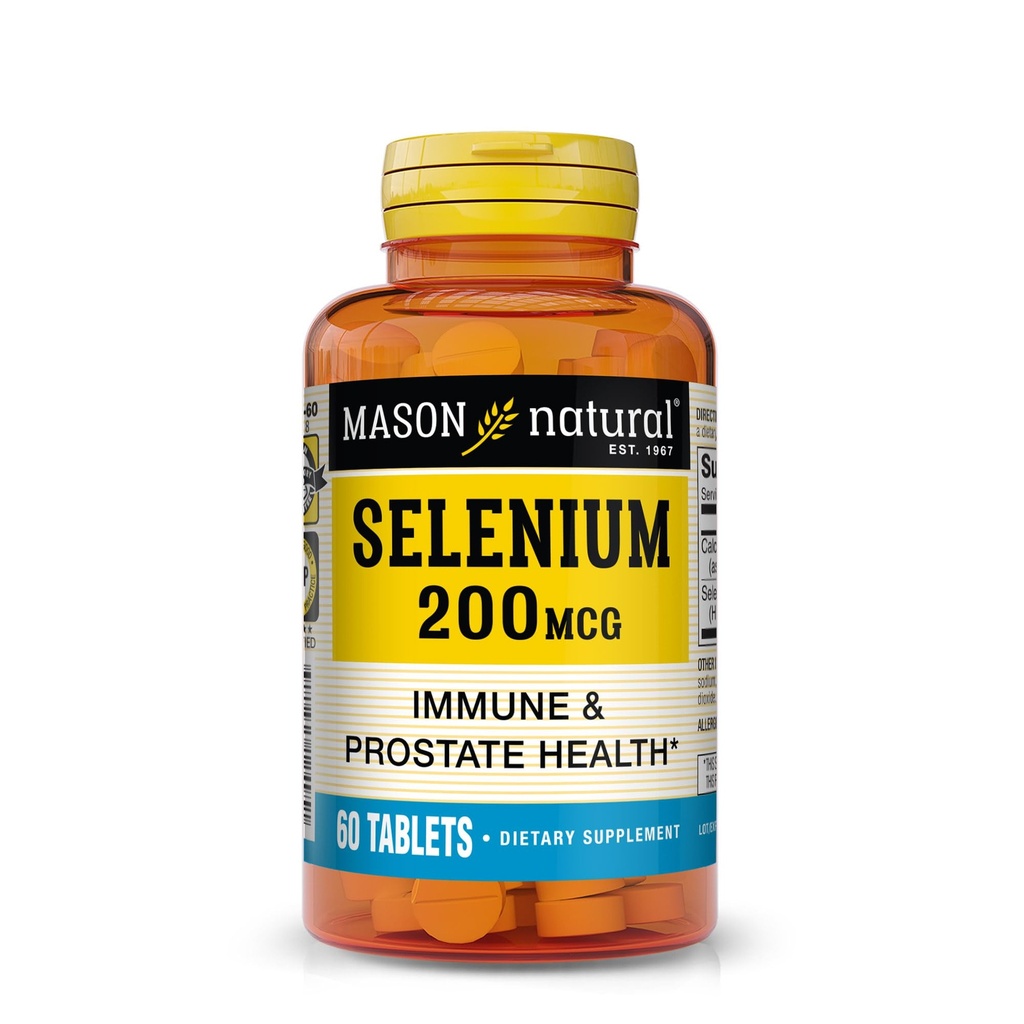 Masón Natural Selenium 200 mcg - Suplemento Antioxidante para Apoyo Inmunitario &amp; Salud Prostática, Mineral de Traza Esencial, 60 Tabletas