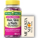 Extra Strength Hair, Skin & Nails Dietary Spring Valley Suplemento, Biotin, Collagen, Gelatin 120 ct Incluye organizador de píldoras