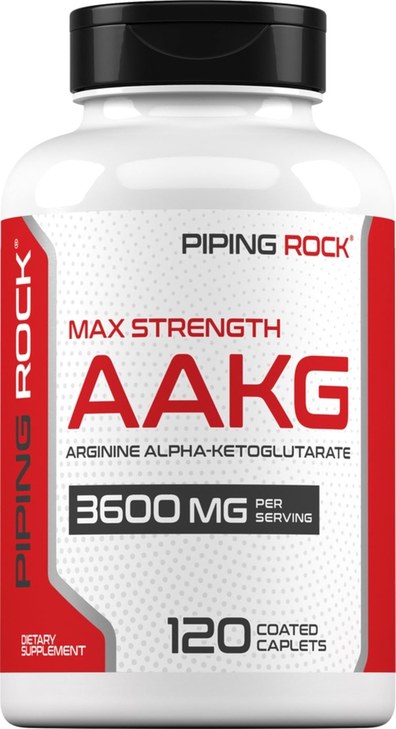 Piping Rock AAKG Suplemento Silencio 120 Caplets Silencio 3600 mg Silencio Arginine Alpha-Ketoglutarate Suplemento Silencio Nitric Oxide Enhancer  Max Strength ← Vegetarian, Non-GMO, Gluten Free