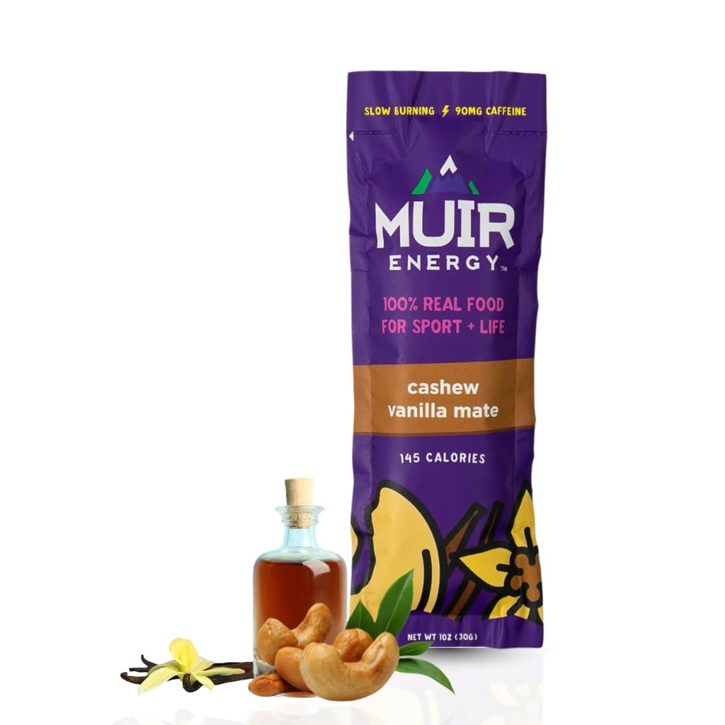 MUIR Cashew Vanilla Mate Real Food Energy Gel - 10 Count | Organic Vegan Paleo Non-GMO Gluten-Free Slow Burning Endurance Gel | Clean Energy for Runners Cyclists & Athletes | No Artificial Flavors