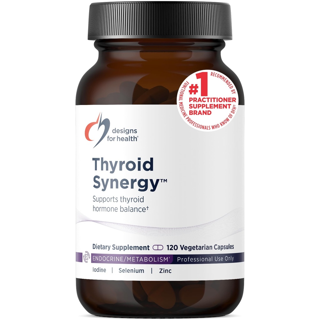 Diseños para la sinergia tiroidea de salud - Suplemento de soporte tiroides con yodo, Ginseng americano, selenio, zinc + manganés - Vitaminas de tiroides vegas, Gluten Free (120 cápsulas)