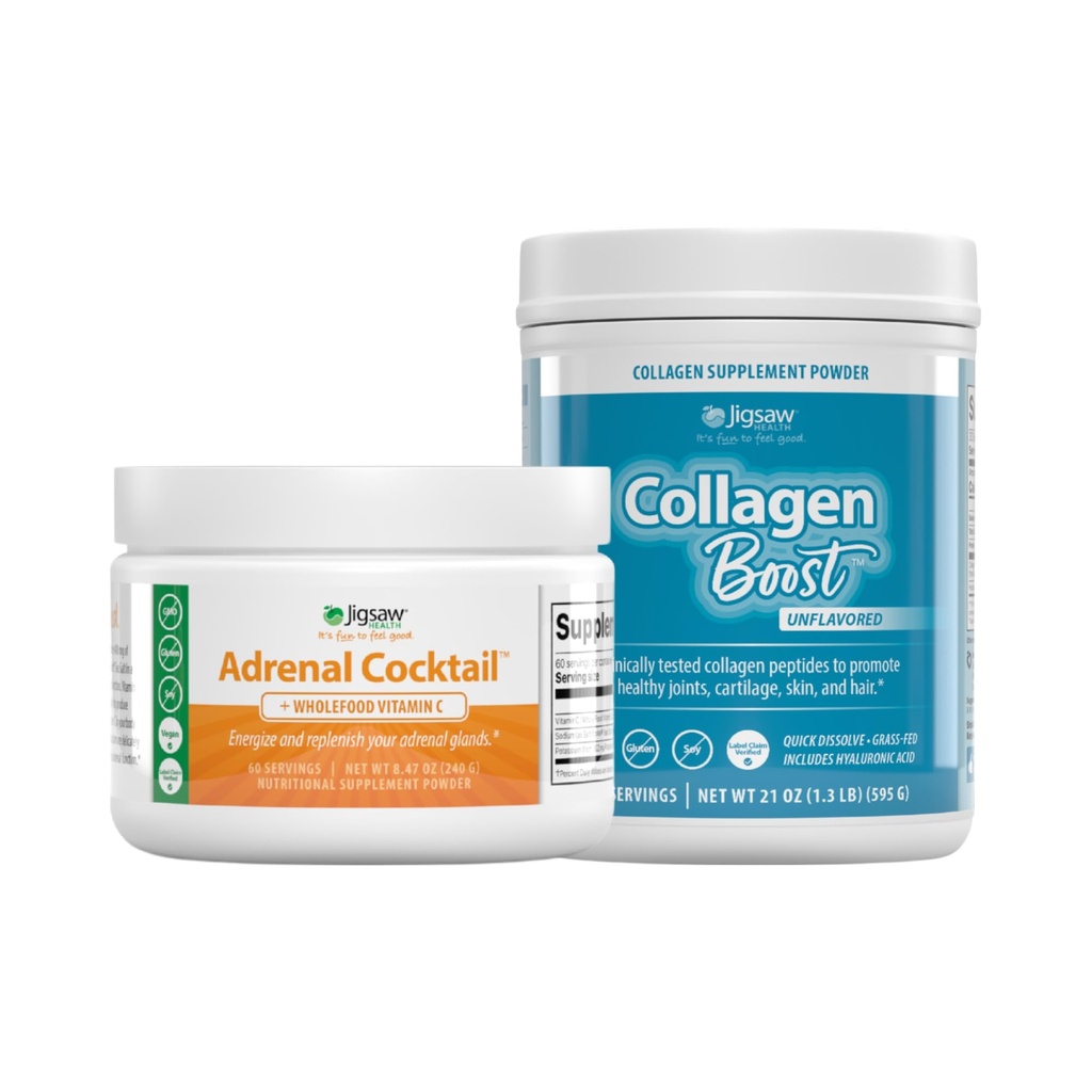 Jigsaw Health Bundle ¦ Adrenal Cocktail, 60 Servings (Jar), y Collagen Boost, 30 Servings (Jar)