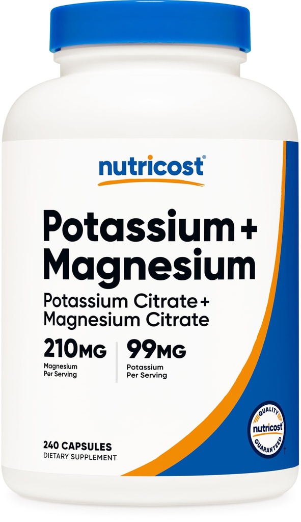 Nutricost Potasio (99 mg) Magnesio (210 mg) Citratas, 240 cápsulas - No GMO, Gluten Gratis