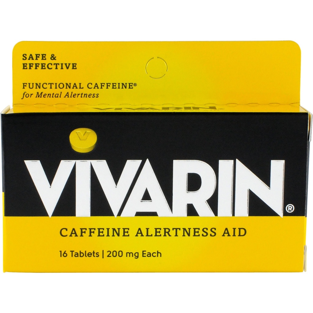 Vivarin, Caffeine Pills, 200 mg de cafeína en cada tabla, de forma segura y eficaz le ayuda a mantenerse despierto, alerta, suplemento energético, 16 tabletas - 1 paquete