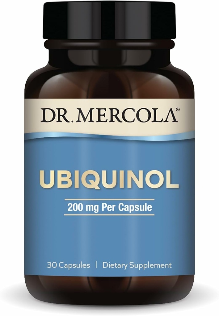 Dr. Mercola Ubiquinol, 30 Serviciones (30 cápsulas), 200 mg Por cápsula, Suplemento dietético, apoya la producción de energía, no GMO
