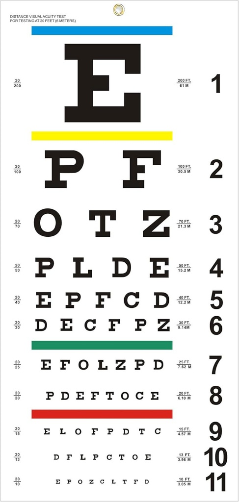 Carga de ojos, Carga de ojos ajustada para exámenes de ojos 20 pies, 22x11 pulgadas de plástico de baja visión de ojos cartones de pared con panel de metal para niños regalo decoración de la pared (20 pies de prueba Distancia)