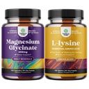 Bundle of Magnesium Glycinate Capsules for Women &amp; Men for Mood and Relaxation and L-lysine Essential Amino Acids for Eye Health Lip Care Bone Support Immune System Support Muscle Growth