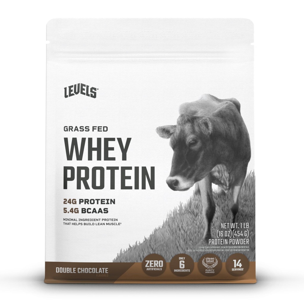 Niveles Grass Fed Whey Protein Powder, No Artificials, 24G de Protein, Double Chocolate, 1LB