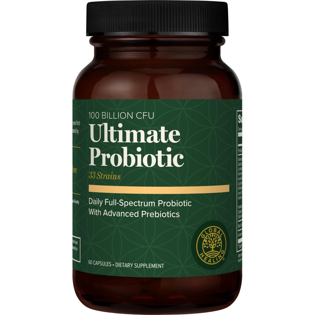 Global Healing Ultimate Probiotic Blend Supplement with Prebiotics and Probiotics for Digestive Health, Digestive Tract, &amp; Immune System, Gut Health for Men &amp; Women, 100 Billion CFU (60 Capsules)