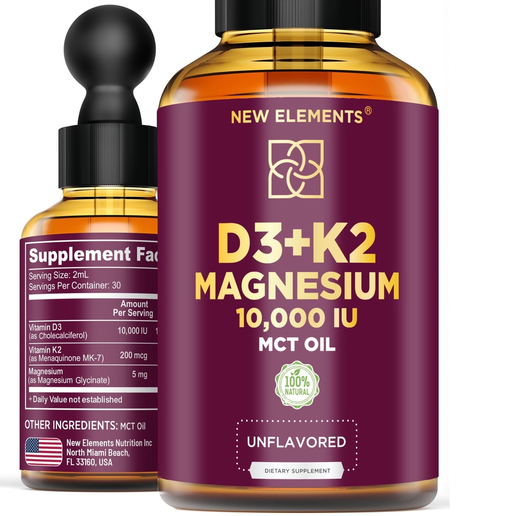 Vitamina Líquida D3 con K2 &amp; Magnesium Glycinate ← Vitamina D Drops 10.000 UI tóxico Vitamina K2 200mcg Mk7  Vitamina D3 + K2 Suplemento para Hombres &amp; Mujeres sometidas Alta Absorción Silencio MCT Petróleo TENIDO Gluten Free ← Non-GMO