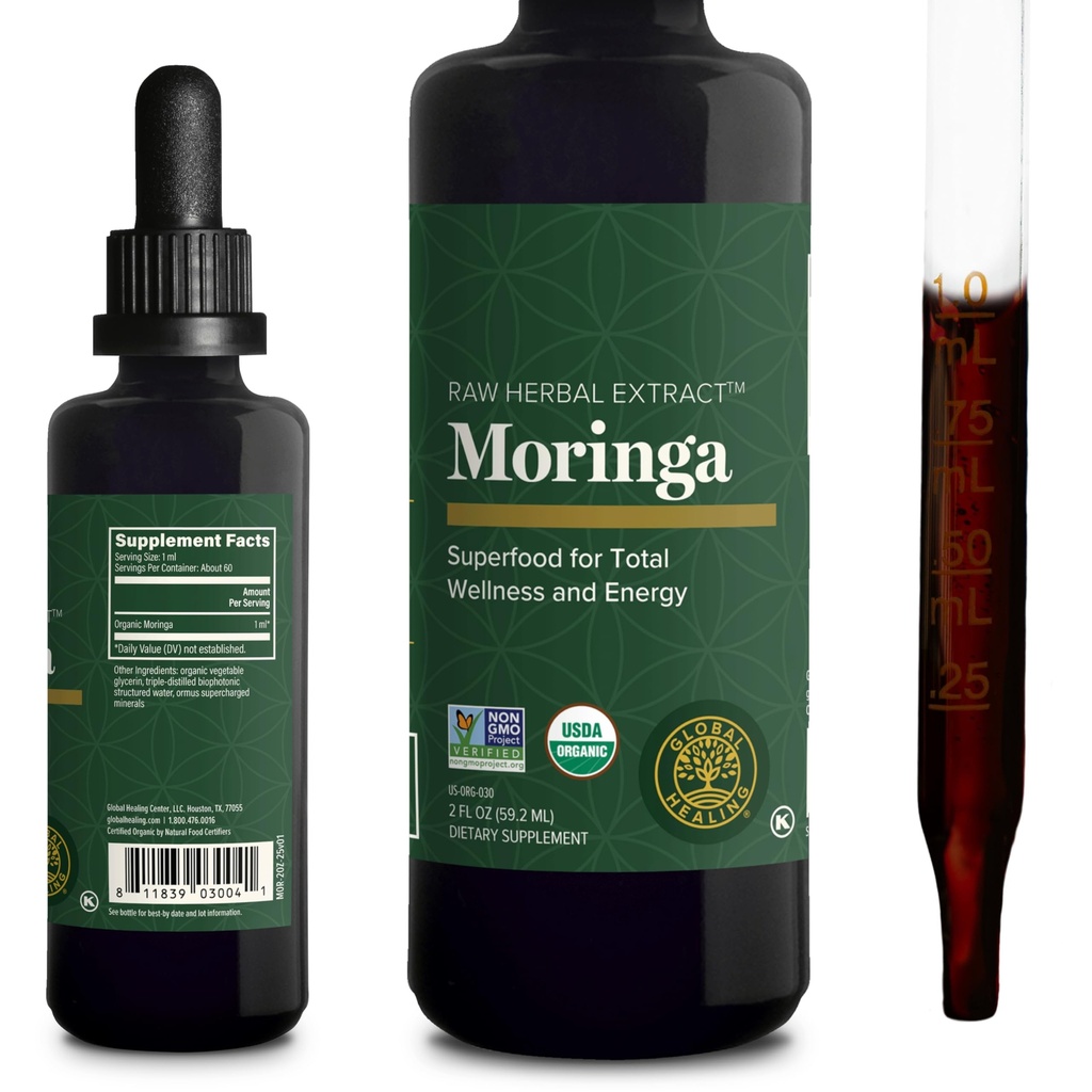 Global Healing Center - Orgánica Moringa Oleifera Extracto gotas líquidas, Moringa Suplemento-Vegan de Tree Leaves-Max Absorption of Vitamins and Minerals- Más Potency Than Powder Form (2 Fl Oz)
